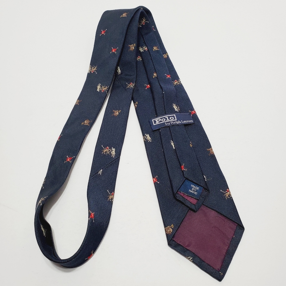 Polo Ralph Lauren Blue Geometric Men's Designer Silk Neck Tie Jacquard Fabric - Picture 5 of 5